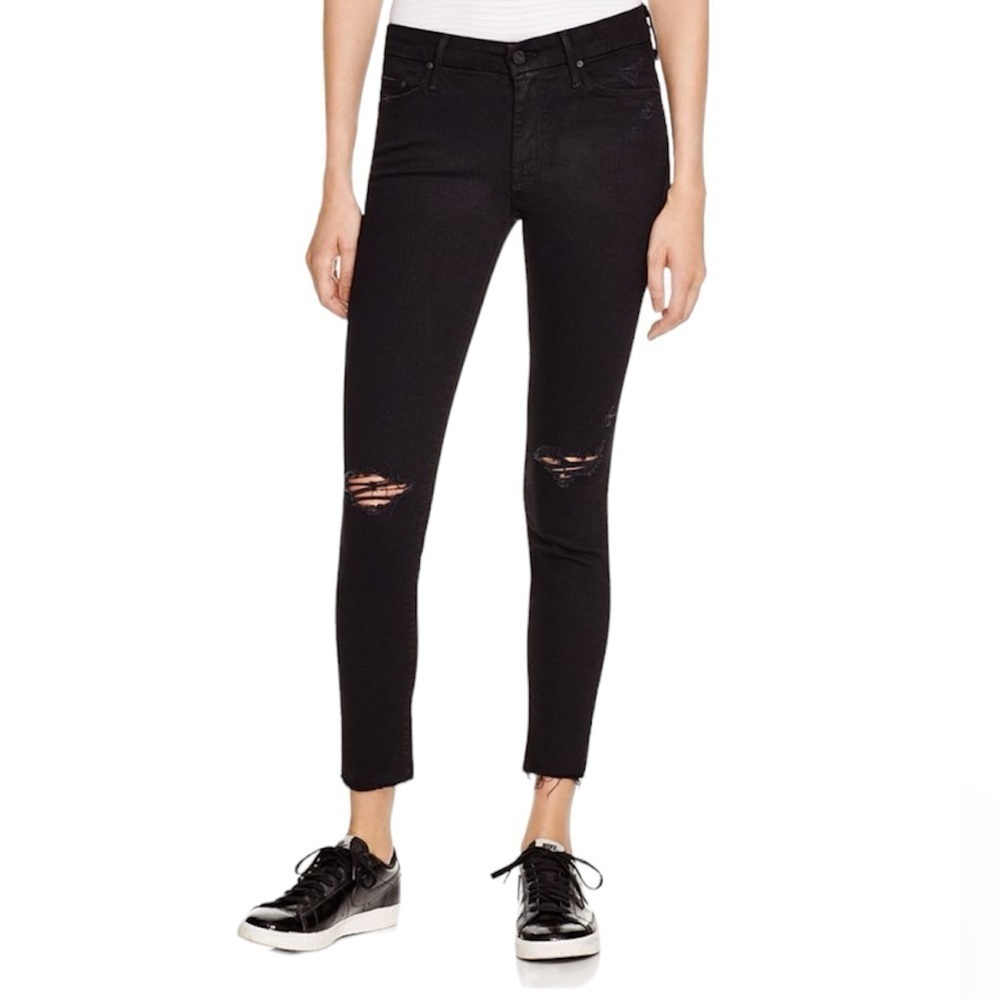 MOTHER Looker Ankle Fray Black Jeans Size 30